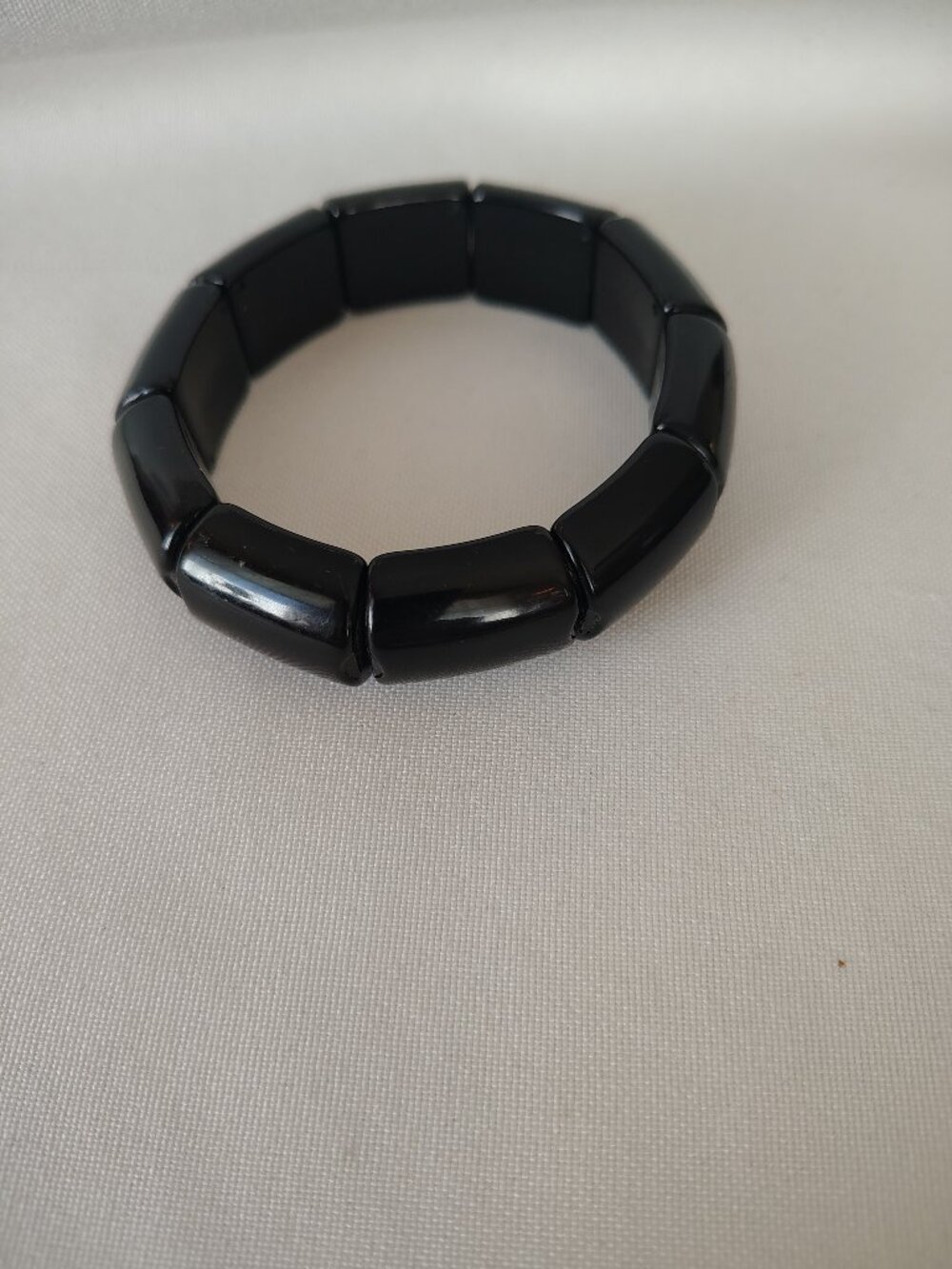 Glossy Black Curved Tube Beaded Stretch Bracelet